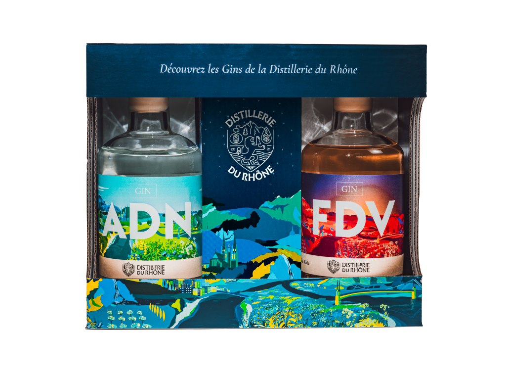 Coffret bouteilles 2x20cl Distillerie du Rhône ADN + FDV
